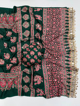Load image into Gallery viewer, Glamorous Party Wear Pure Satin Silk Ajrak Printed Rich Pallu n Mirror Work Fancy Saree With Blouse Piece
