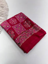 Load image into Gallery viewer, Adorable Function Wear Pure Satin Silk Ajrak Printed Rich Pallu n Mirror Work Saree With Blouse Piece
