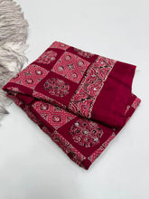 Load image into Gallery viewer, Adorable Function Wear Pure Satin Silk Ajrak Printed Rich Pallu n Mirror Work Saree With Blouse Piece
