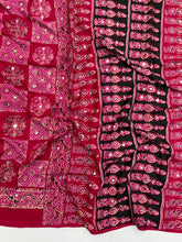 Load image into Gallery viewer, Adorable Function Wear Pure Satin Silk Ajrak Printed Rich Pallu n Mirror Work Saree With Blouse Piece
