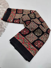 Load image into Gallery viewer, Adorable Function Wear Pure Satin Silk Ajrak Printed Rich Pallu n Mirror Work Saree With Blouse Piece
