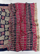 Load image into Gallery viewer, Adorable Function Wear Pure Satin Silk Ajrak Printed Rich Pallu n Mirror Work Saree With Blouse Piece
