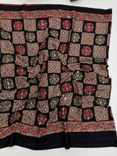 Load image into Gallery viewer, Adorable Function Wear Pure Satin Silk Ajrak Printed Rich Pallu n Mirror Work Saree With Blouse Piece
