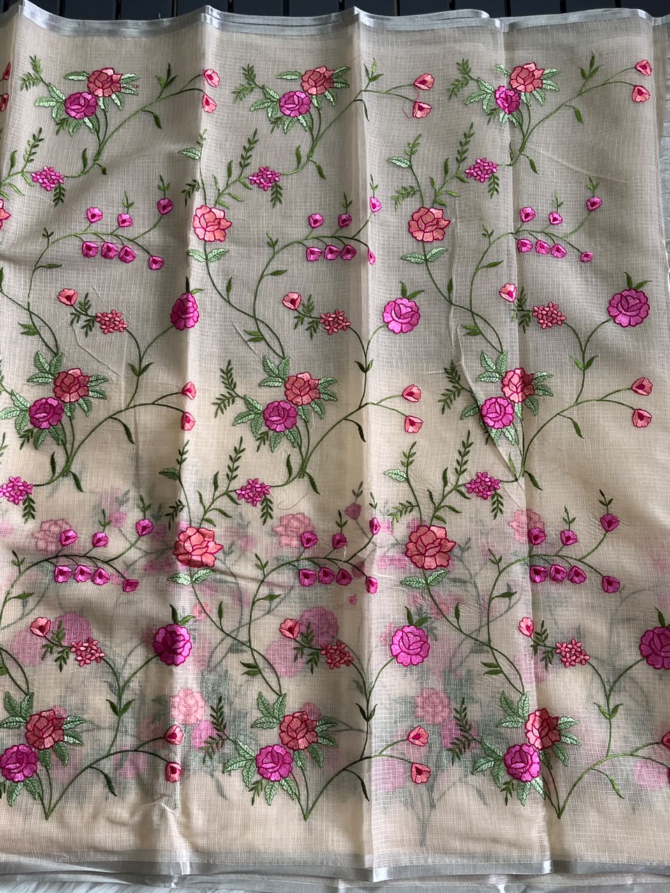 Groovy Party Wear Pure Kota Doriya Zari Weaving Border n Embroidery Work Designer Saree With Blouse Piece
