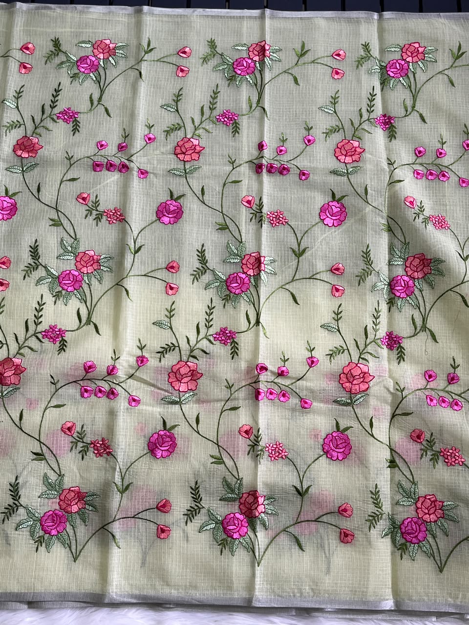 Groovy Party Wear Pure Kota Doriya Zari Weaving Border n Embroidery Work Designer Saree With Blouse Piece