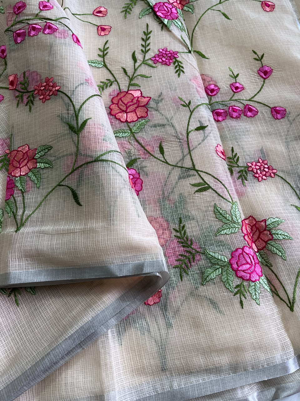 Groovy Party Wear Pure Kota Doriya Zari Weaving Border n Embroidery Work Designer Saree With Blouse Piece