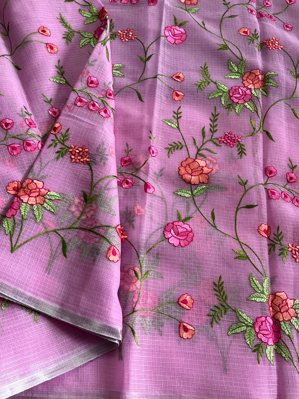 Groovy Party Wear Pure Kota Doriya Zari Weaving Border n Embroidery Work Designer Saree With Blouse Piece