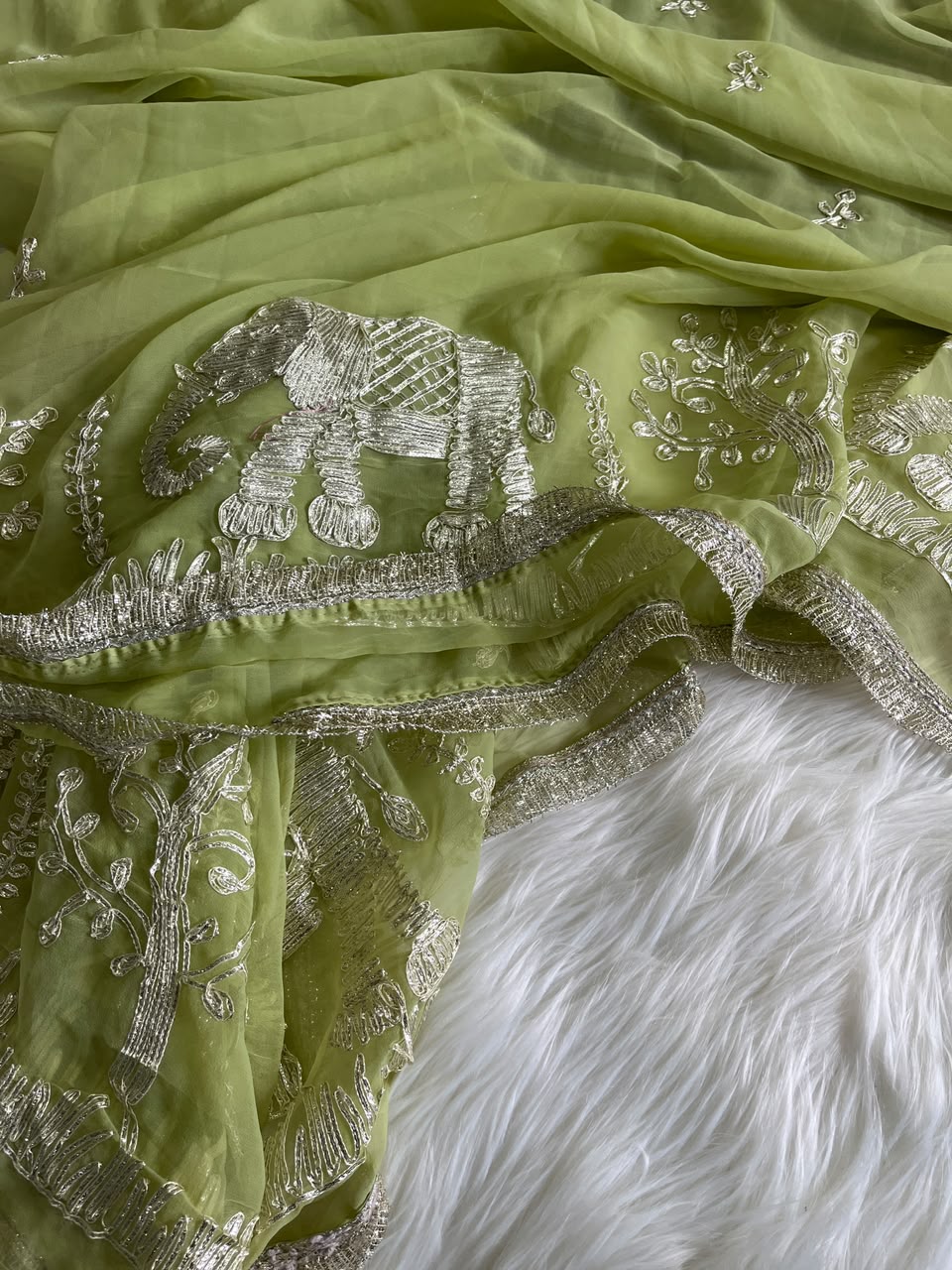 Exuberant Festive Wear Chiffon Silk Embroidery Tussels Work Designer Saree With Blouse Piece