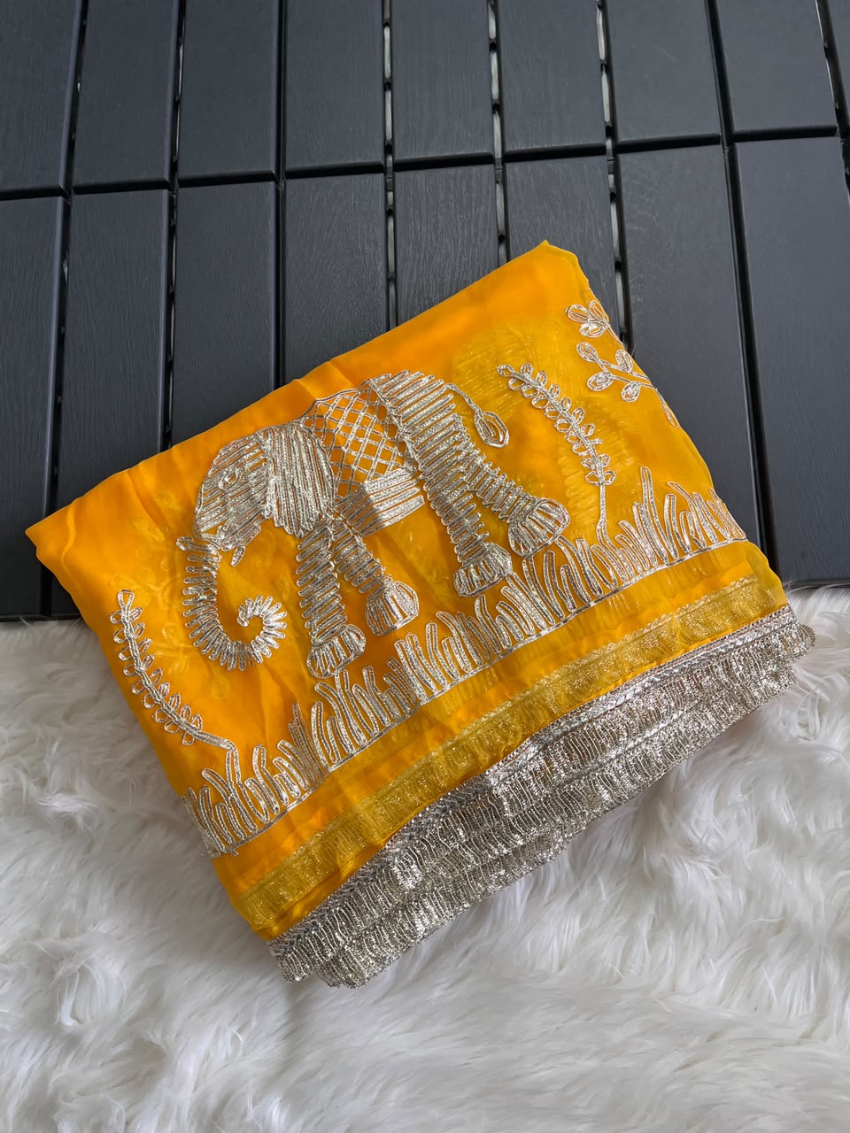 Exuberant Festive Wear Chiffon Silk Embroidery Tussels Work Designer Saree With Blouse Piece