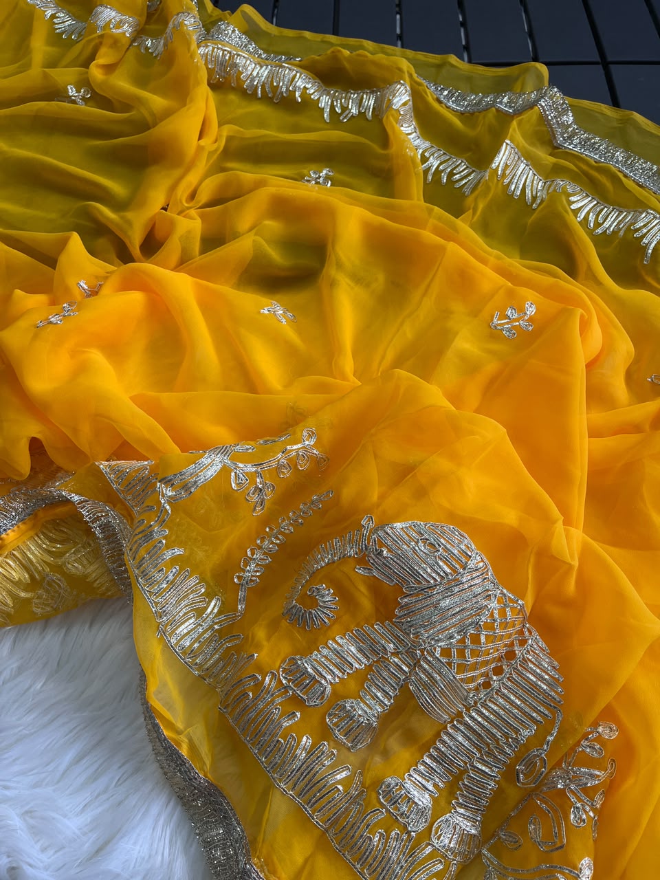 Exuberant Festive Wear Chiffon Silk Embroidery Tussels Work Designer Saree With Blouse Piece