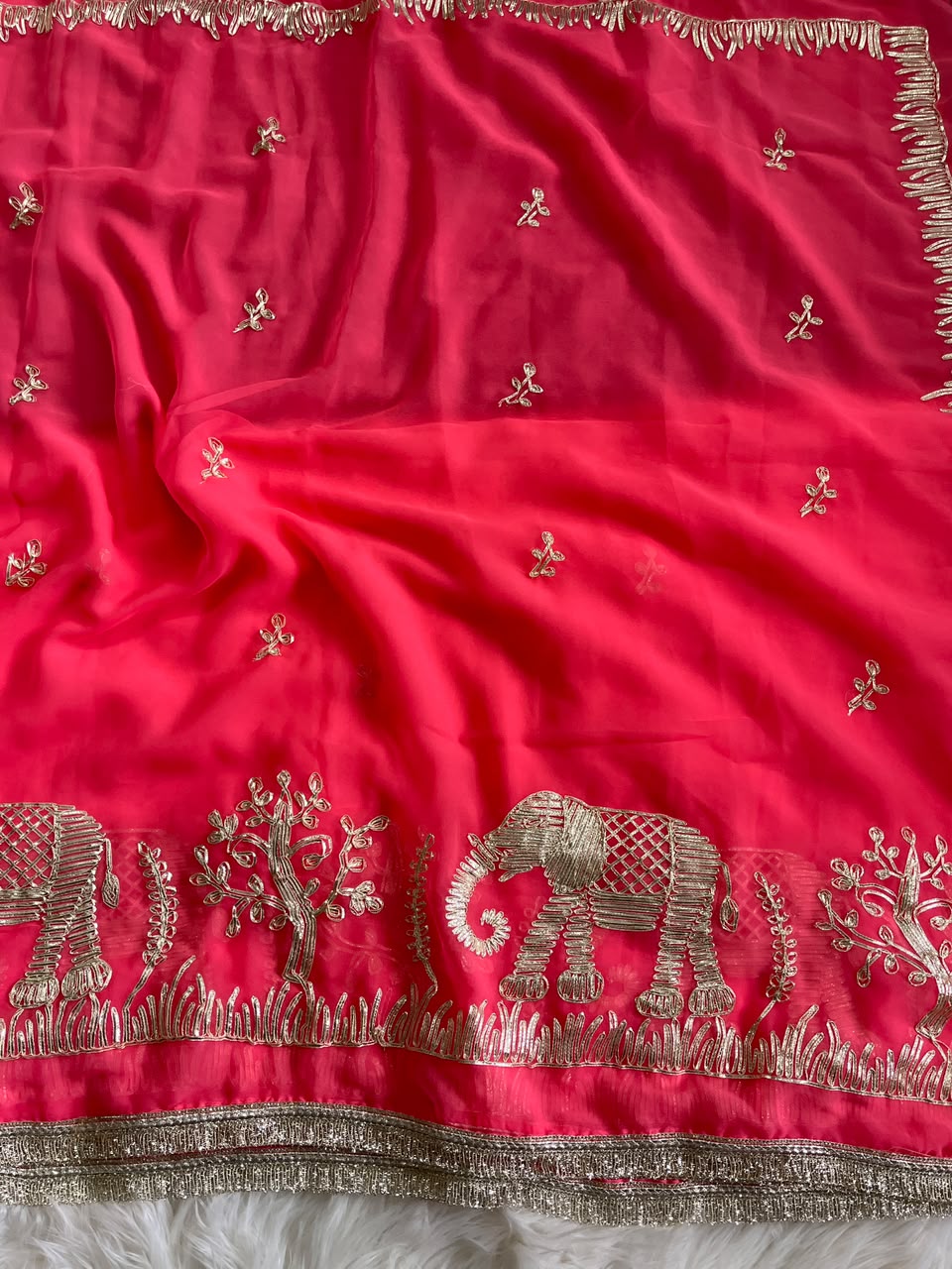 Exuberant Festive Wear Chiffon Silk Embroidery Tussels Work Designer Saree With Blouse Piece