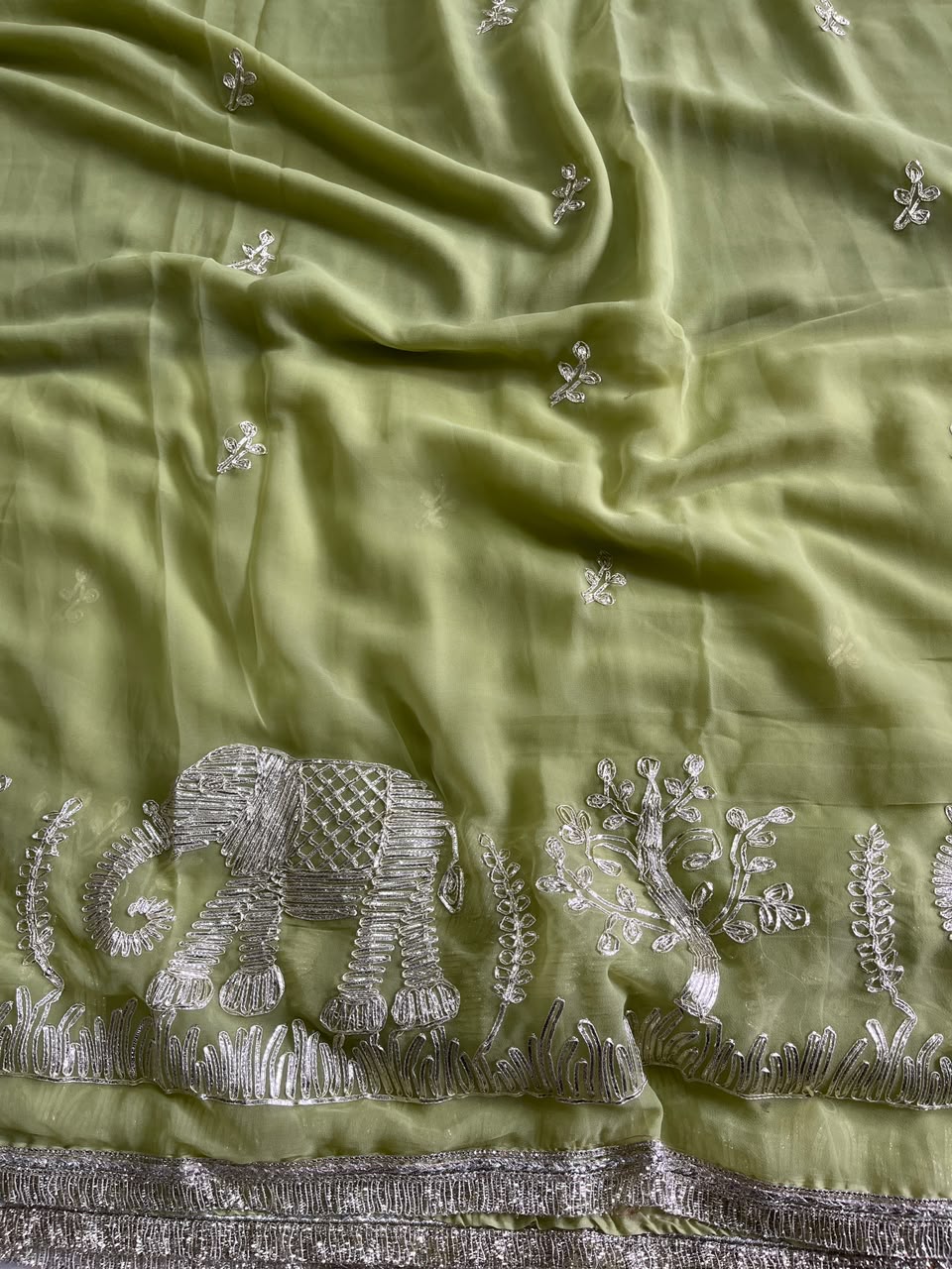 Exuberant Festive Wear Chiffon Silk Embroidery Tussels Work Designer Saree With Blouse Piece