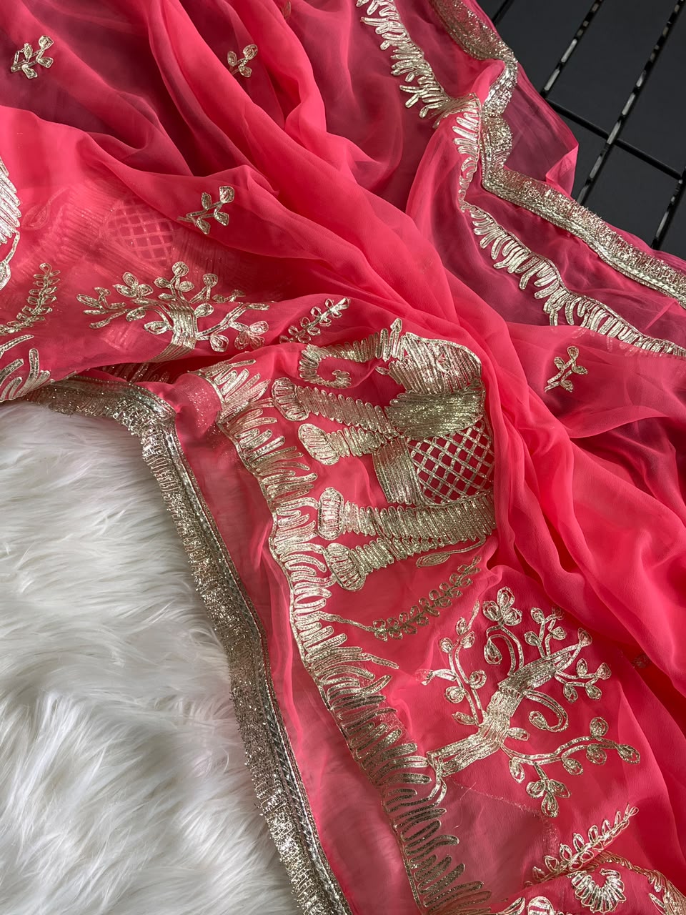 Exuberant Festive Wear Chiffon Silk Embroidery Tussels Work Designer Saree With Blouse Piece