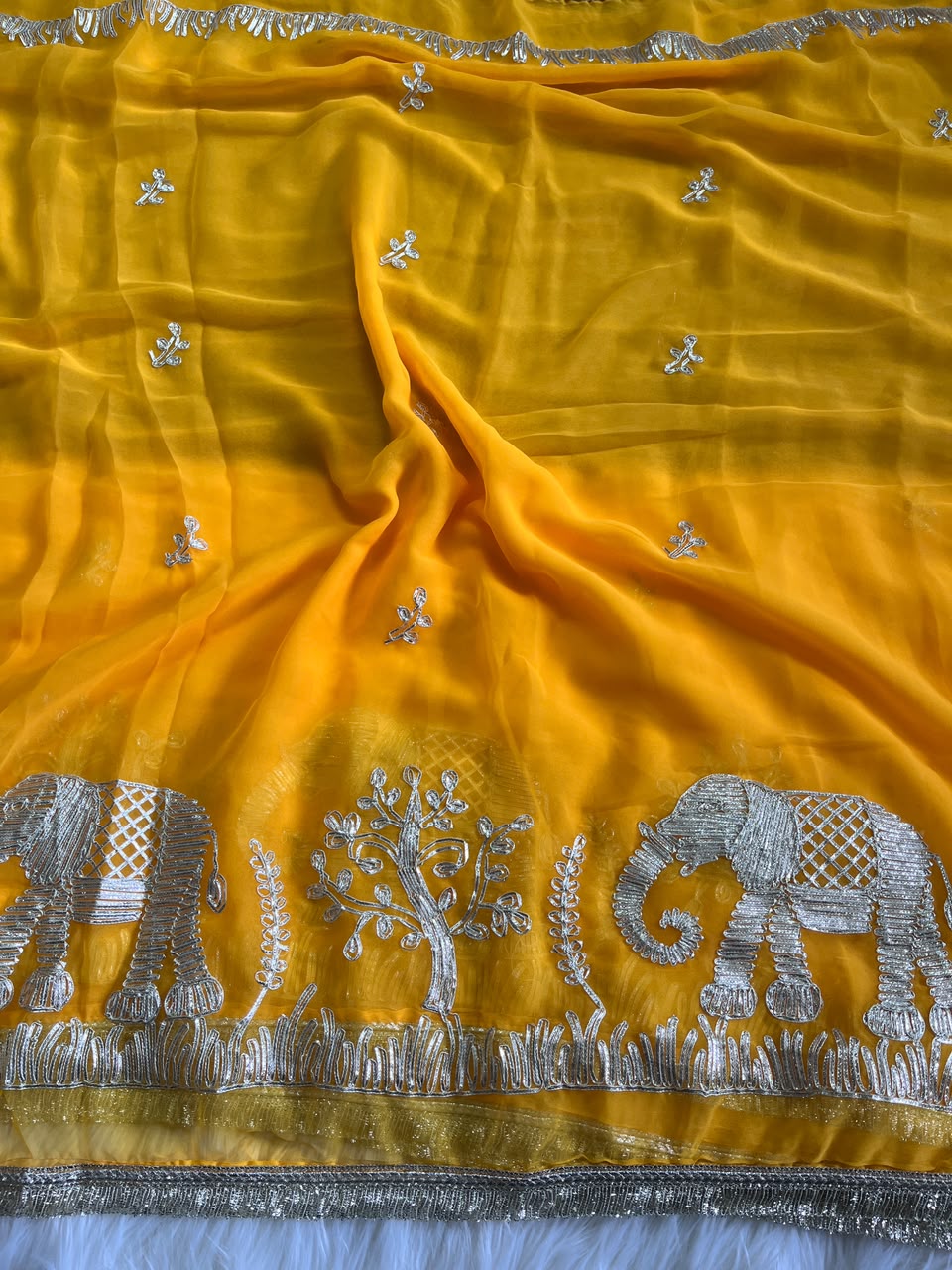Exuberant Festive Wear Chiffon Silk Embroidery Tussels Work Designer Saree With Blouse Piece