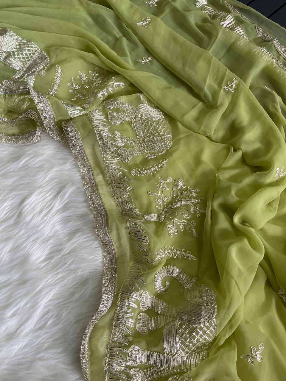 Exuberant Festive Wear Chiffon Silk Embroidery Tussels Work Designer Saree With Blouse Piece