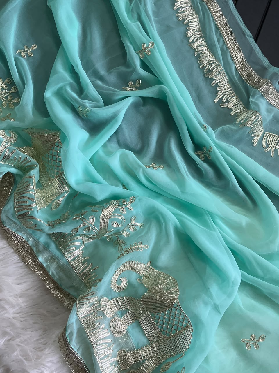 Exuberant Festive Wear Chiffon Silk Embroidery Tussels Work Designer Saree With Blouse Piece