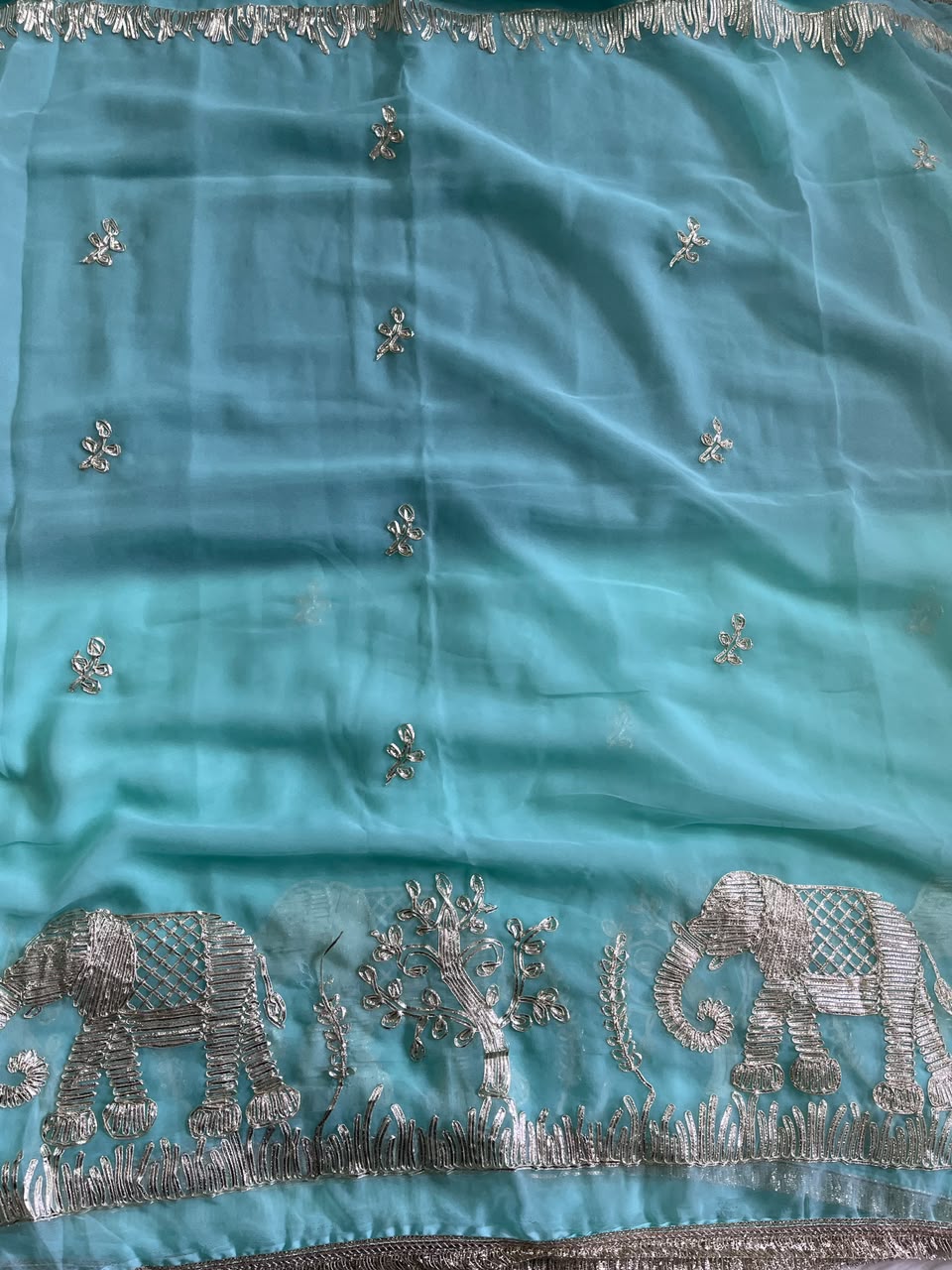 Exuberant Festive Wear Chiffon Silk Embroidery Tussels Work Designer Saree With Blouse Piece