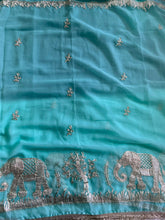 Load image into Gallery viewer, Exuberant Festive Wear Chiffon Silk Embroidery Tussels Work Designer Saree With Blouse Piece
