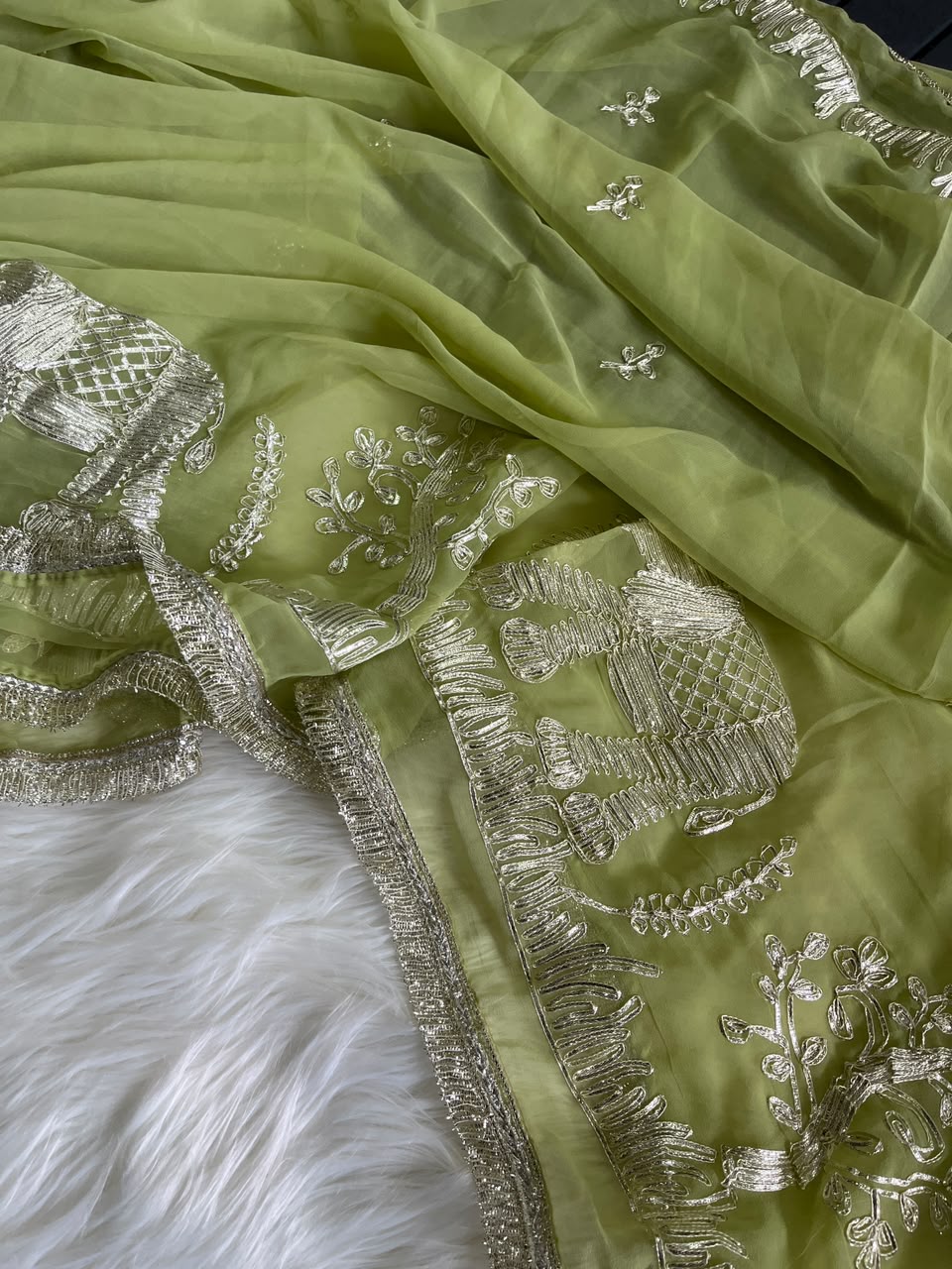 Exuberant Festive Wear Chiffon Silk Embroidery Tussels Work Designer Saree With Blouse Piece