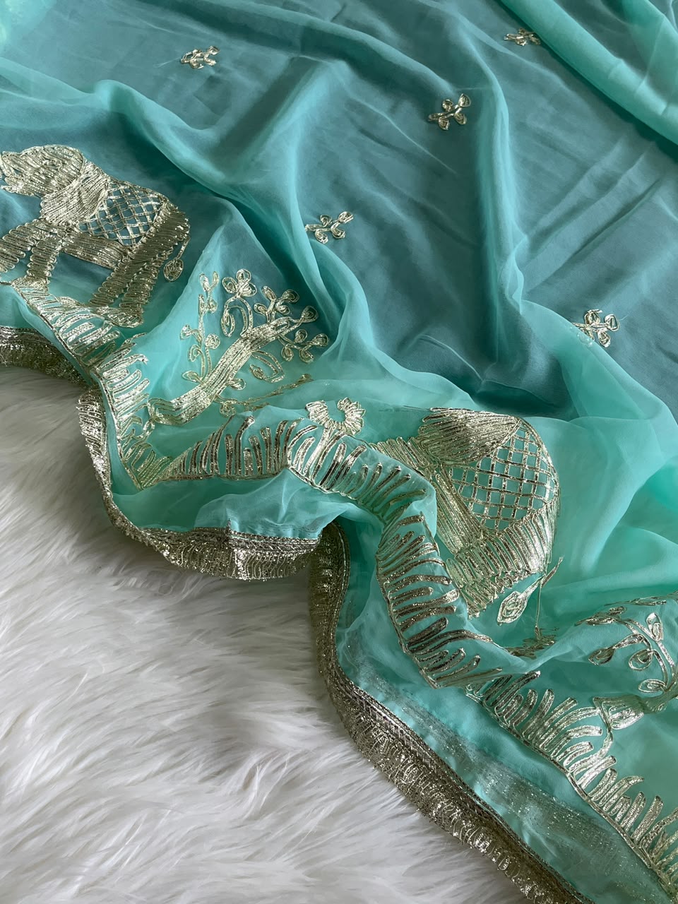 Exuberant Festive Wear Chiffon Silk Embroidery Tussels Work Designer Saree With Blouse Piece