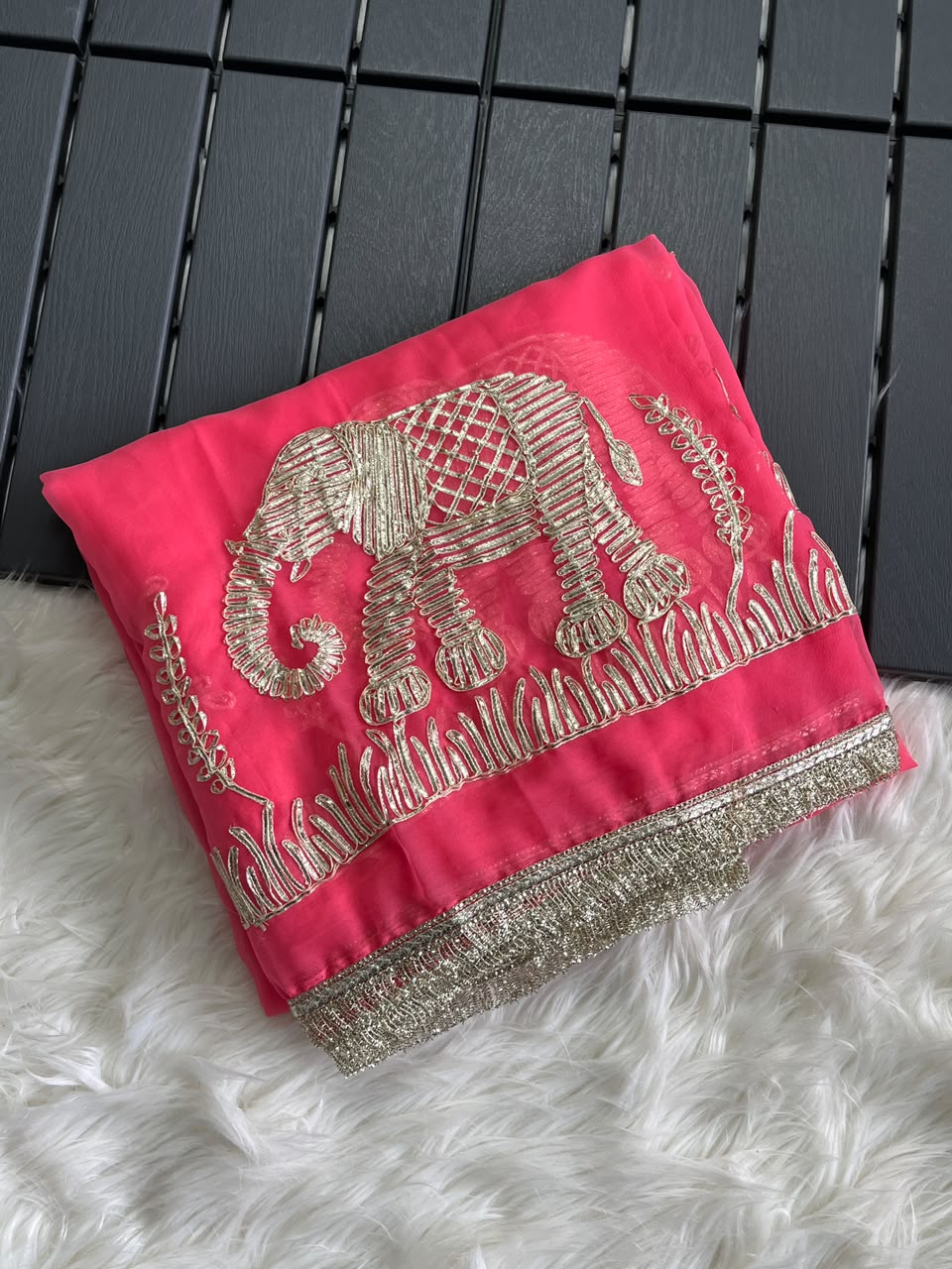 Exuberant Festive Wear Chiffon Silk Embroidery Tussels Work Designer Saree With Blouse Piece