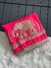 Load image into Gallery viewer, Exuberant Festive Wear Chiffon Silk Embroidery Tussels Work Designer Saree With Blouse Piece
