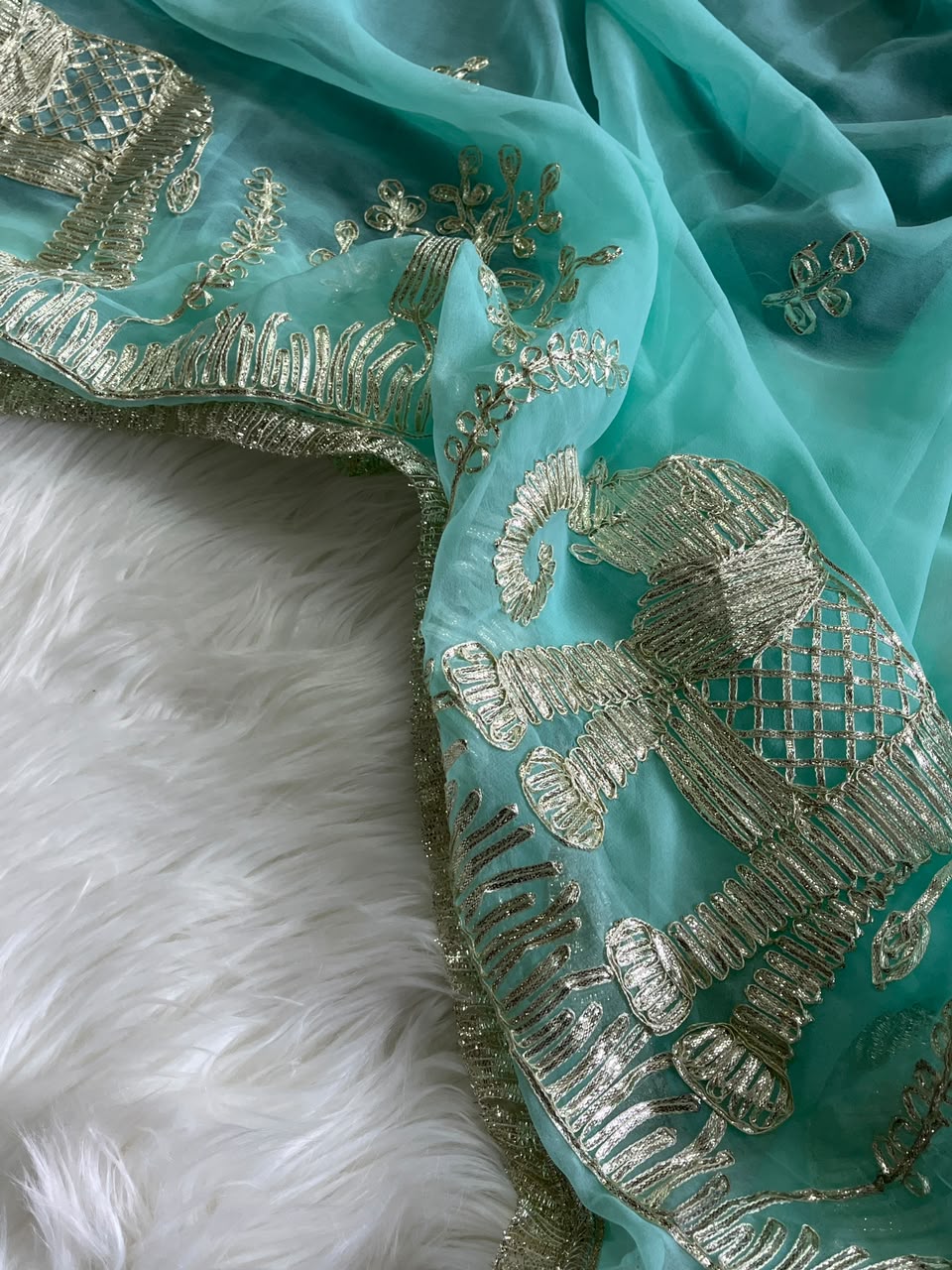 Exuberant Festive Wear Chiffon Silk Embroidery Tussels Work Designer Saree With Blouse Piece