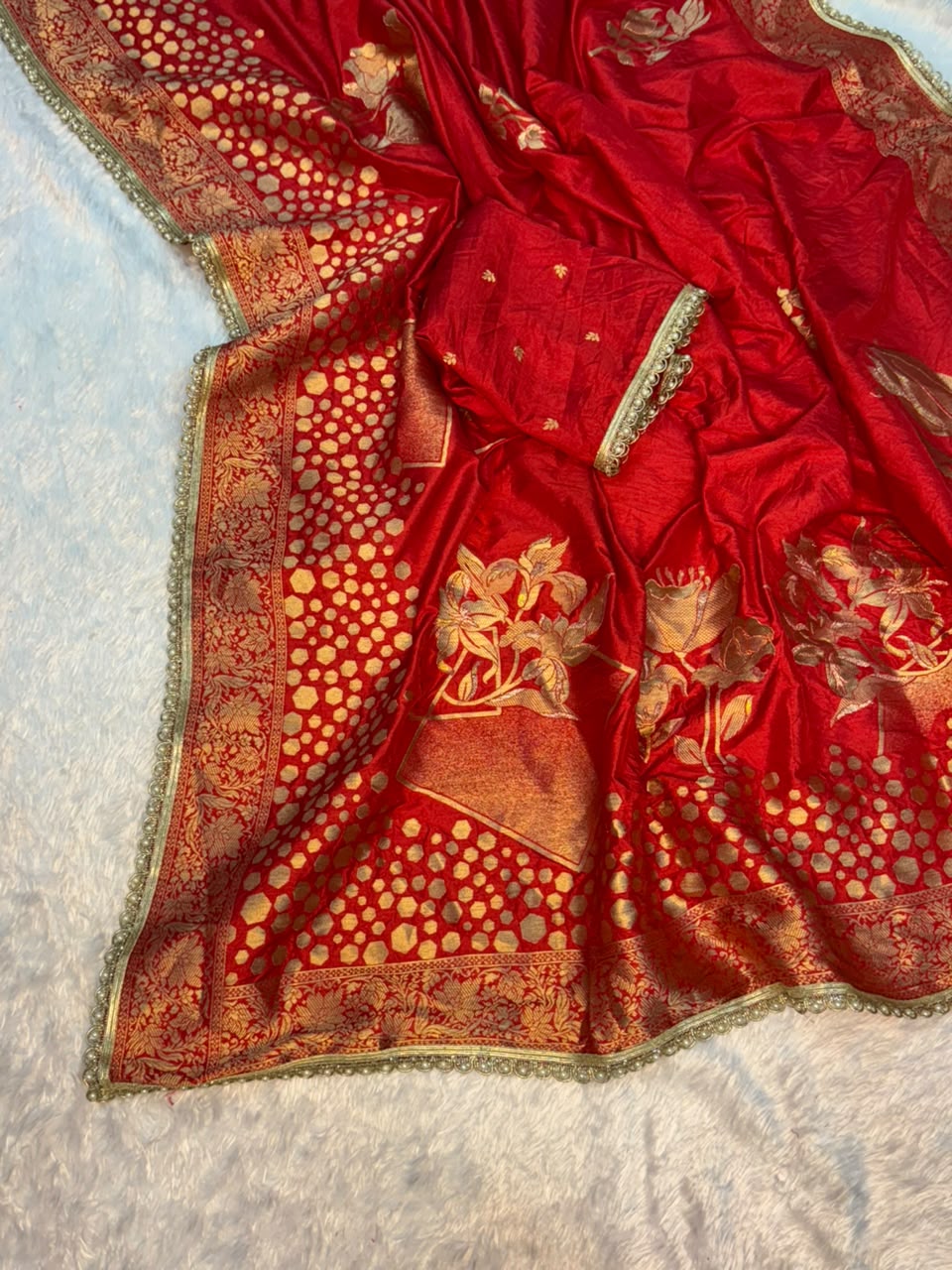 Heritage Wedding Wear Banarasi Silk Embroidery n Sequence Work Designer Saree With Blouse Piece