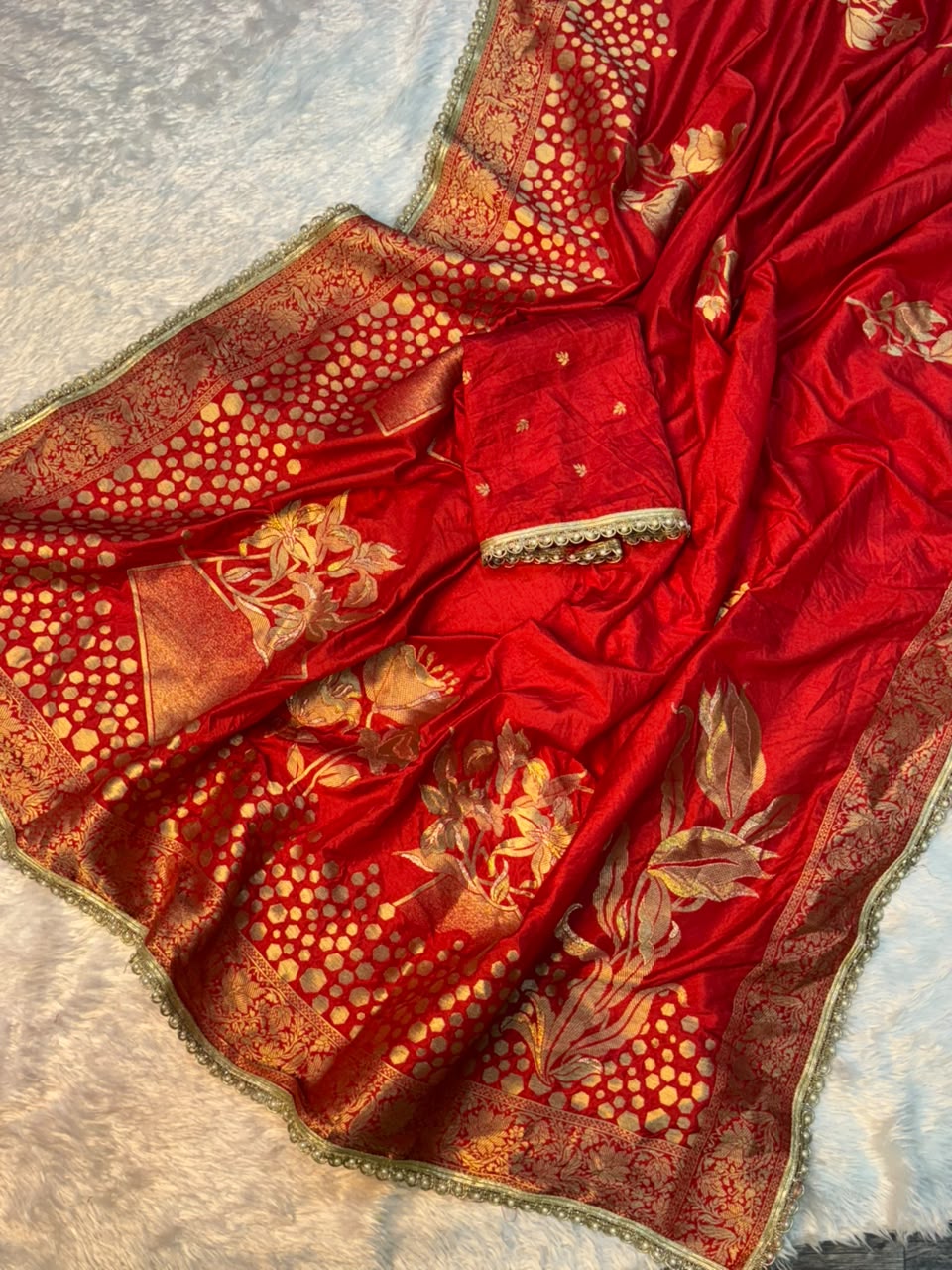 Heritage Wedding Wear Banarasi Silk Embroidery n Sequence Work Designer Saree With Blouse Piece