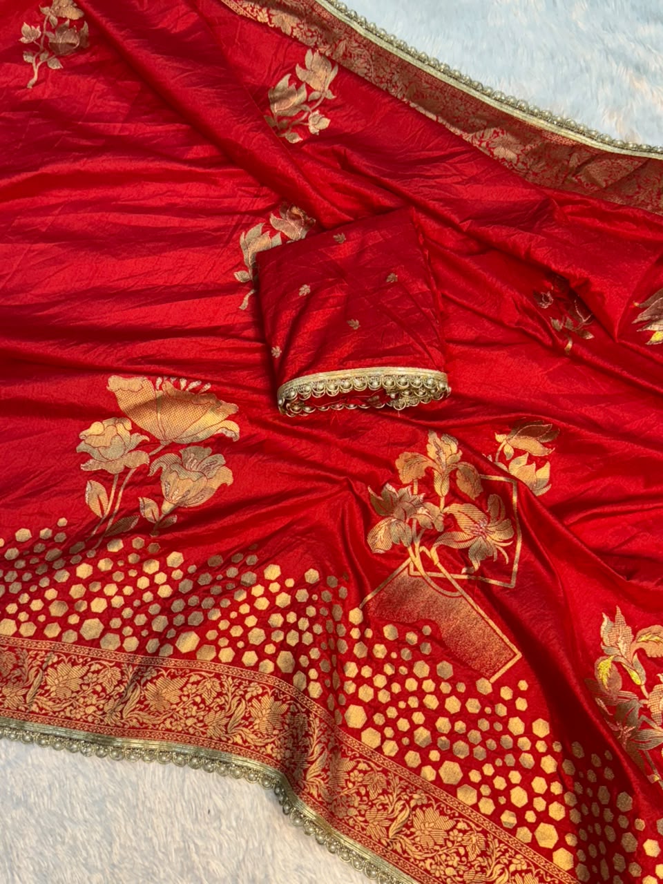 Heritage Wedding Wear Banarasi Silk Embroidery n Sequence Work Designer Saree With Blouse Piece