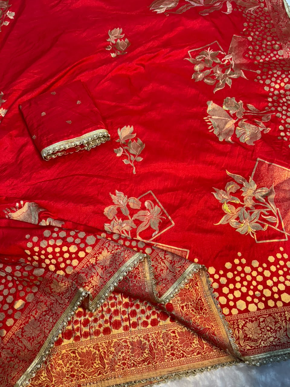 Heritage Wedding Wear Banarasi Silk Embroidery n Sequence Work Designer Saree With Blouse Piece
