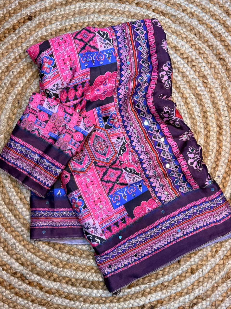 Desiring Festive Wear Silk Rich Pallu Thread n Mirror Work Designer Saree With Blouse Piece