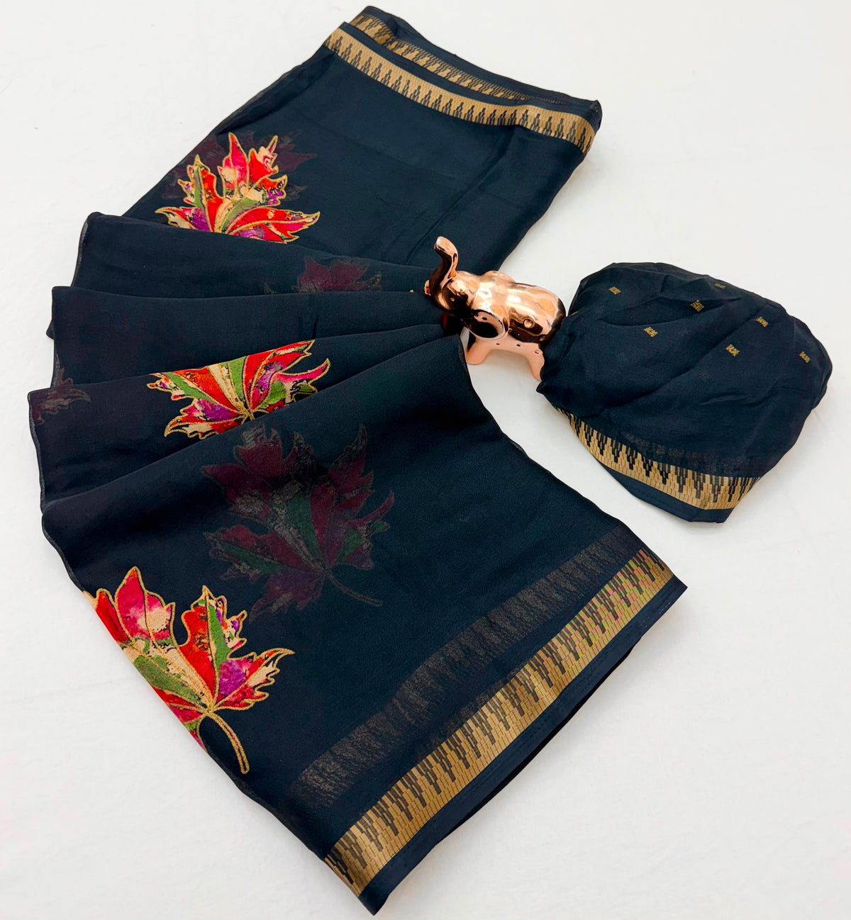 Adorable Function Wear Soft Silk Floral Print Jacquard Border Rich Pallu Fancy Saree With Blouse Piece