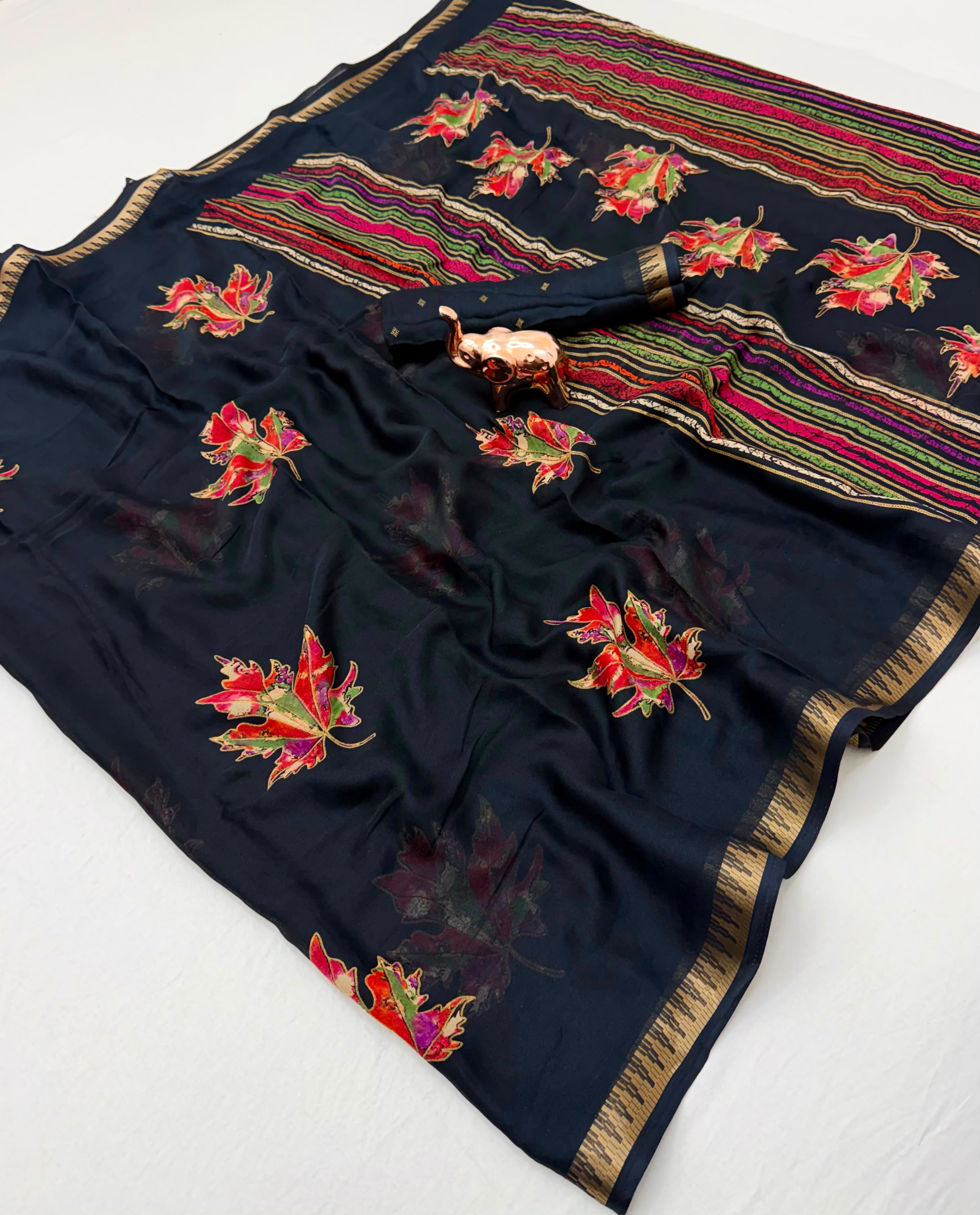 Adorable Function Wear Soft Silk Floral Print Jacquard Border Rich Pallu Fancy Saree With Blouse Piece