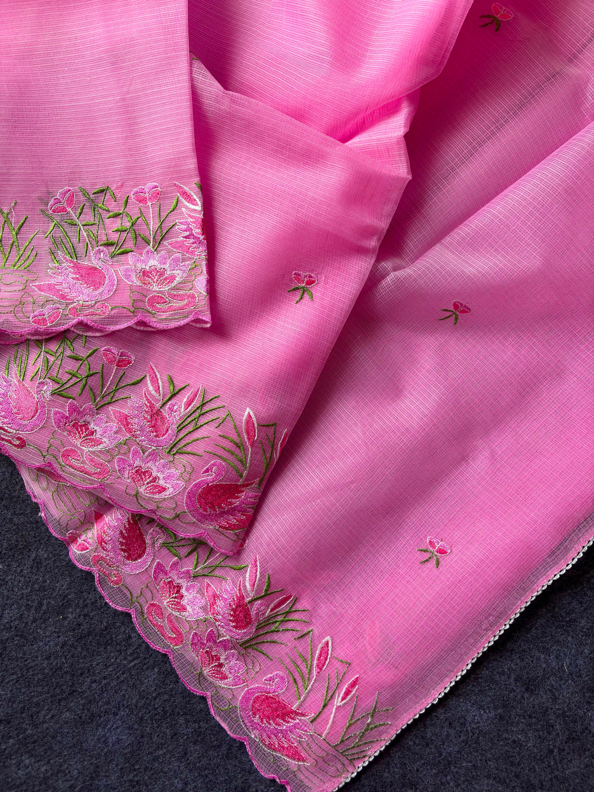 Incredible Party Wear Soft Kota Doriya Embroidery Thread n Cut Work Fancy Saree With Contrast Blouse Piece
