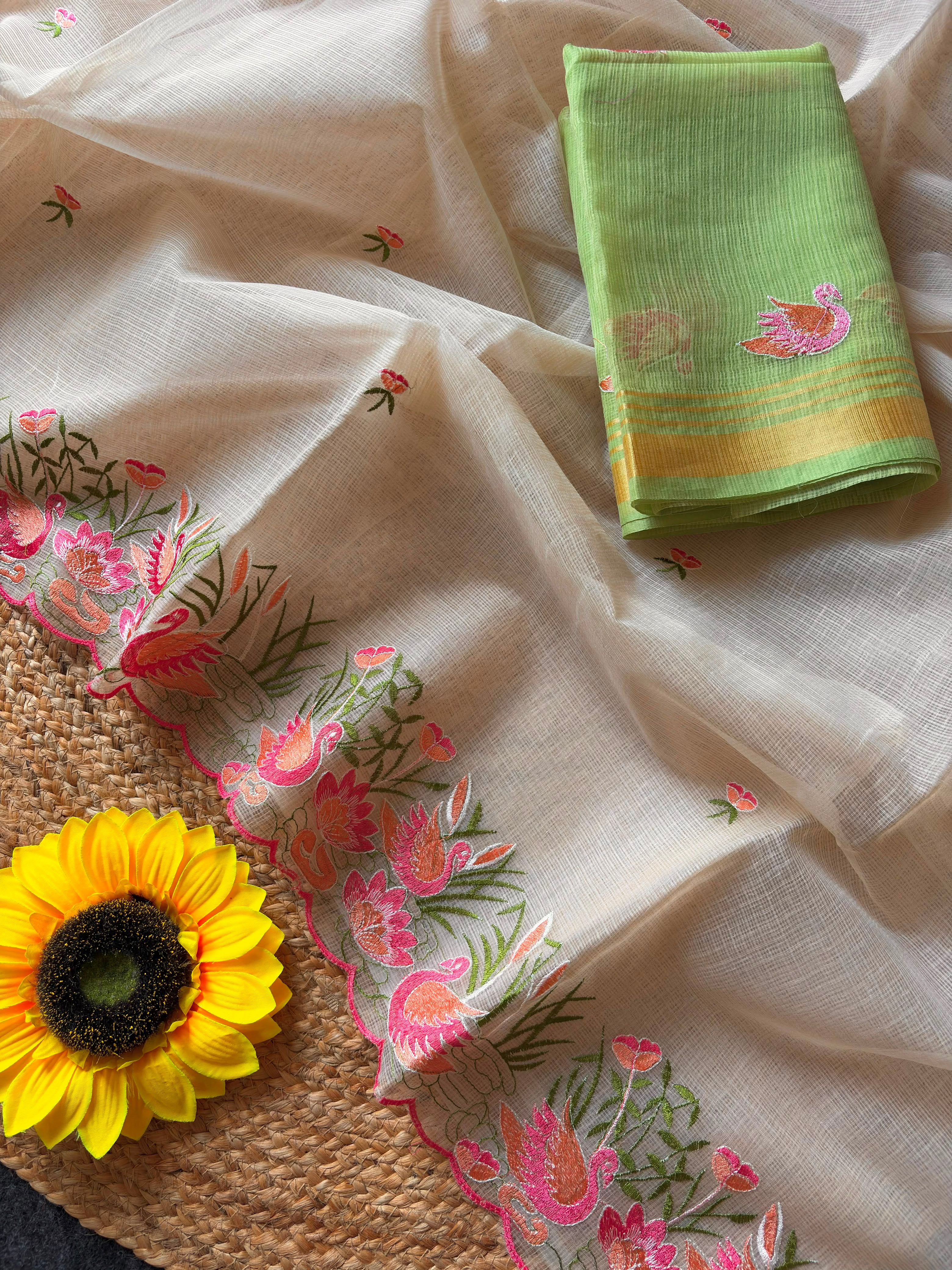 Incredible Party Wear Soft Kota Doriya Embroidery Thread n Cut Work Fancy Saree With Contrast Blouse Piece