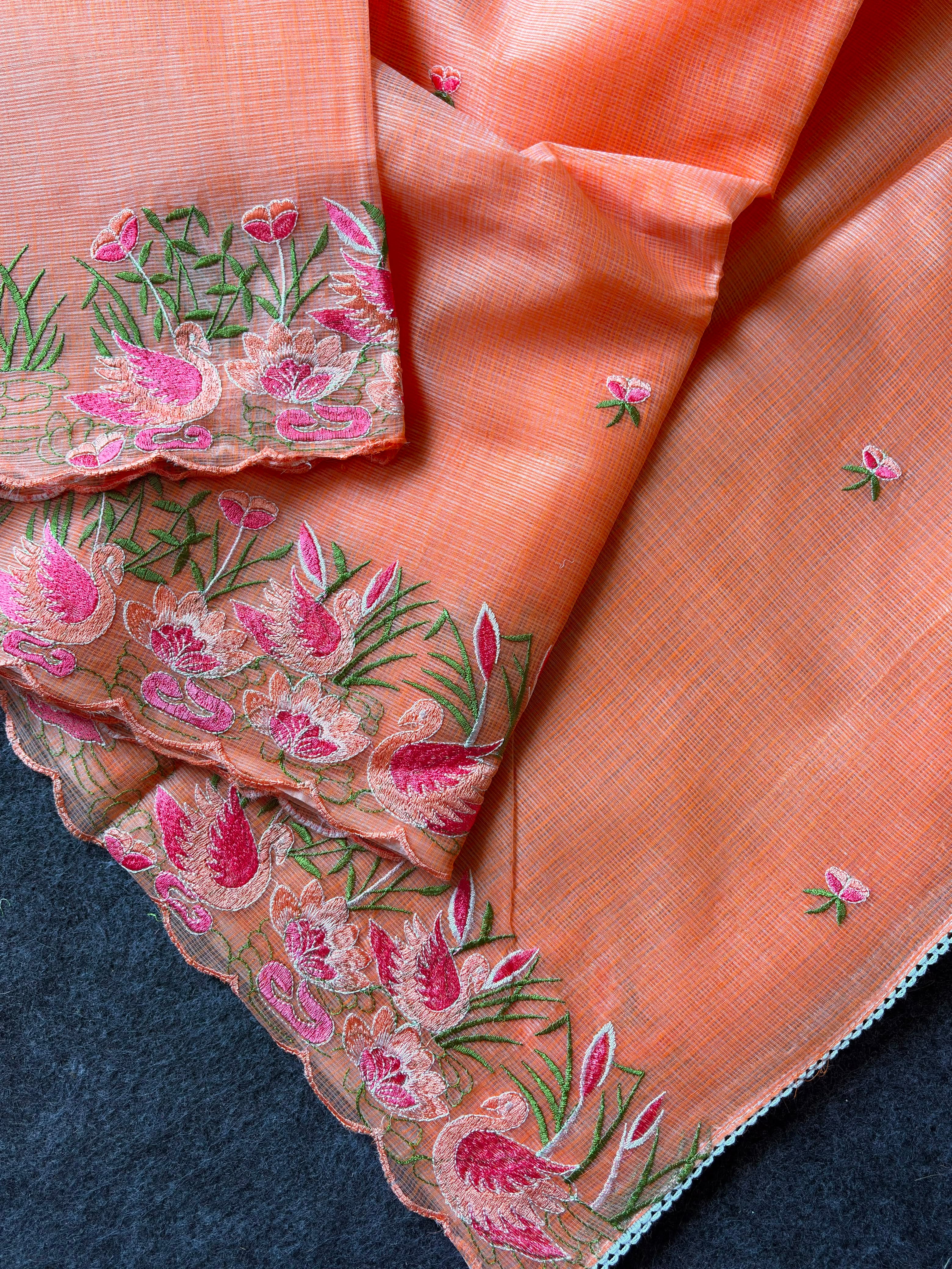 Incredible Party Wear Soft Kota Doriya Embroidery Thread n Cut Work Fancy Saree With Contrast Blouse Piece