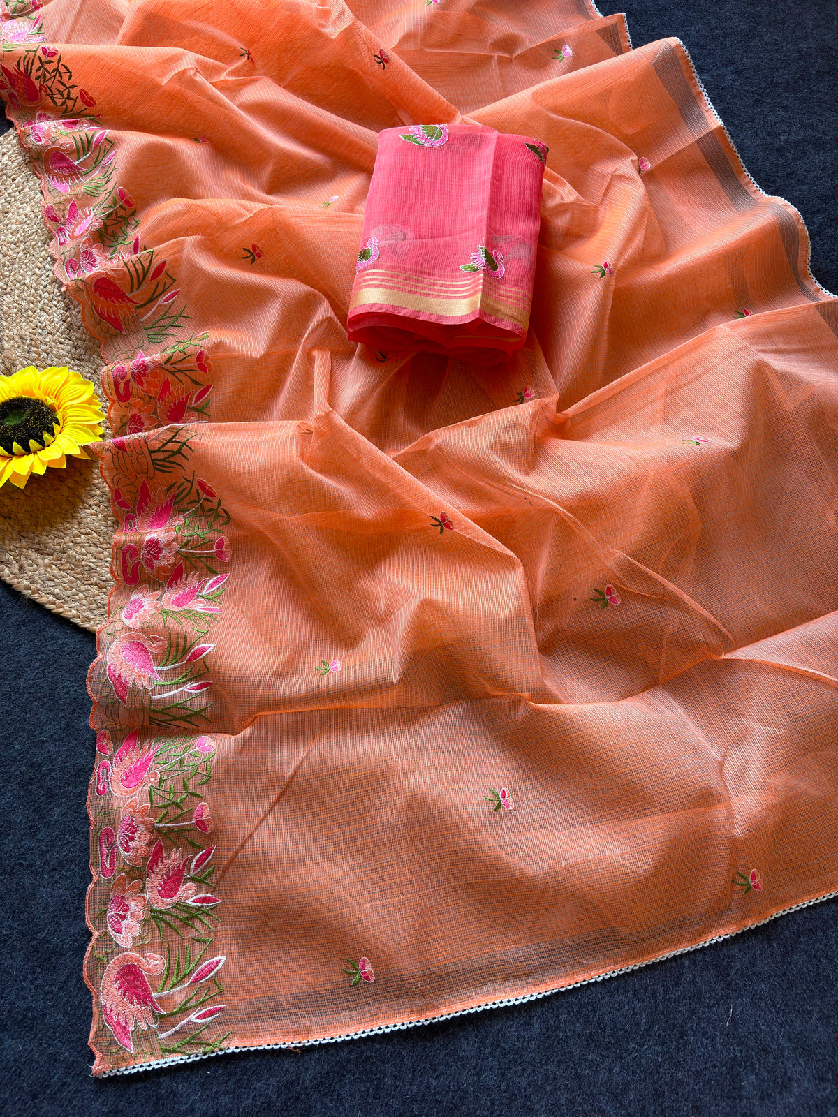 Incredible Party Wear Soft Kota Doriya Embroidery Thread n Cut Work Fancy Saree With Contrast Blouse Piece