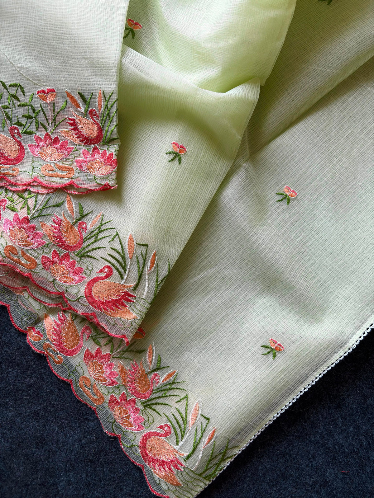 Incredible Party Wear Soft Kota Doriya Embroidery Thread n Cut Work Fancy Saree With Contrast Blouse Piece