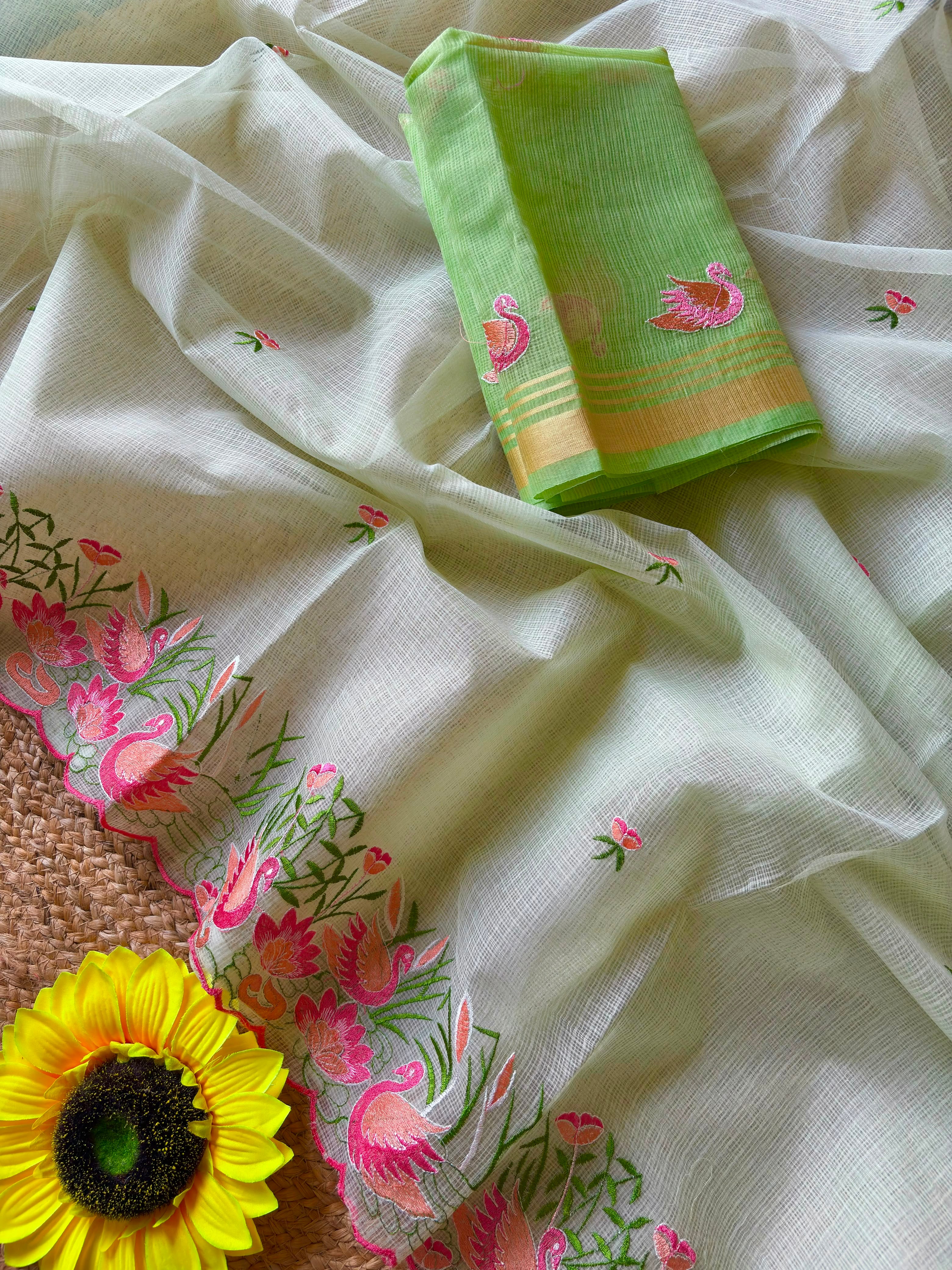 Incredible Party Wear Soft Kota Doriya Embroidery Thread n Cut Work Fancy Saree With Contrast Blouse Piece