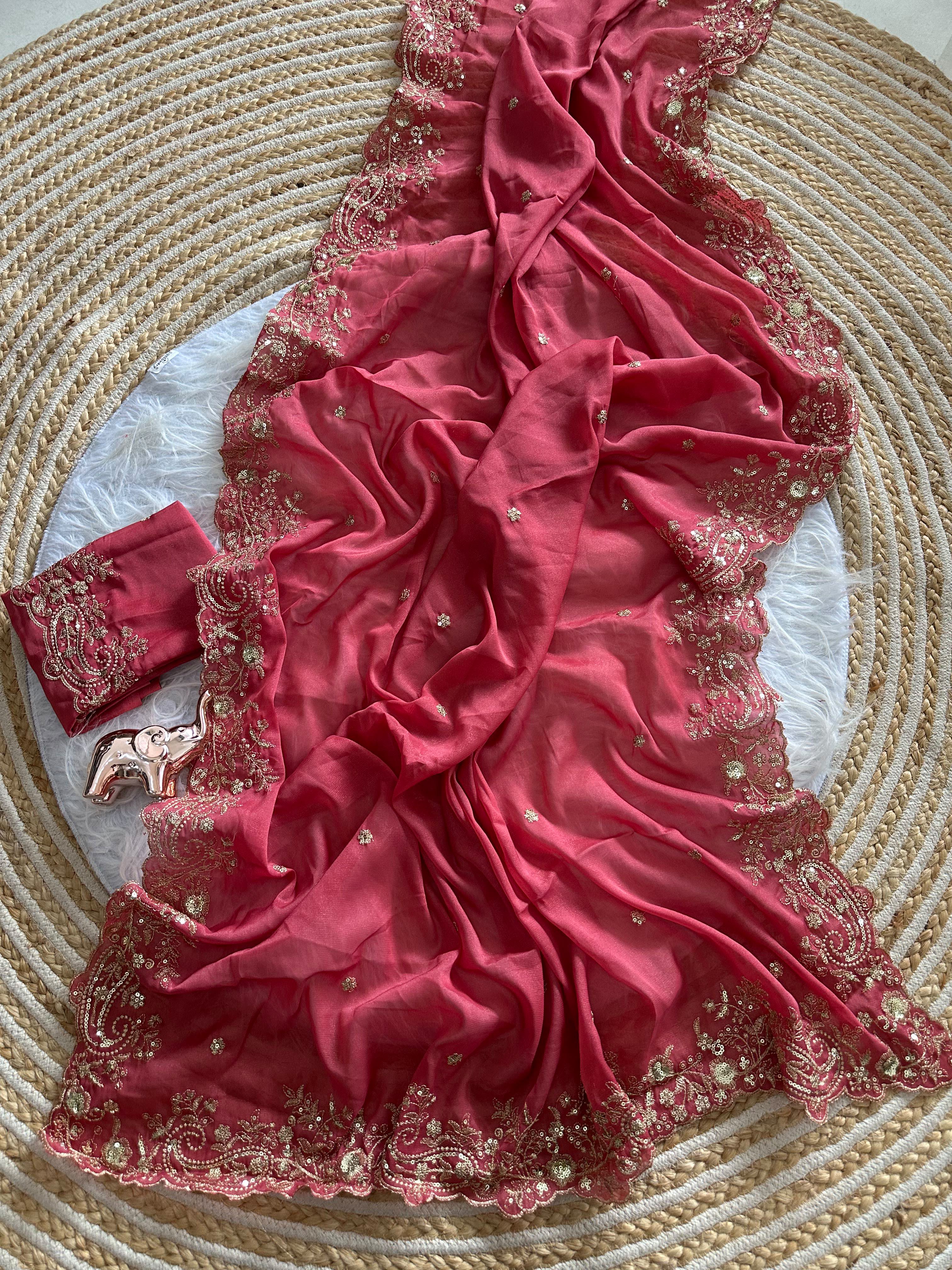 Entrancing Festive Wear Georgette Heavy Sequence Work Designer Saree With Blouse piece