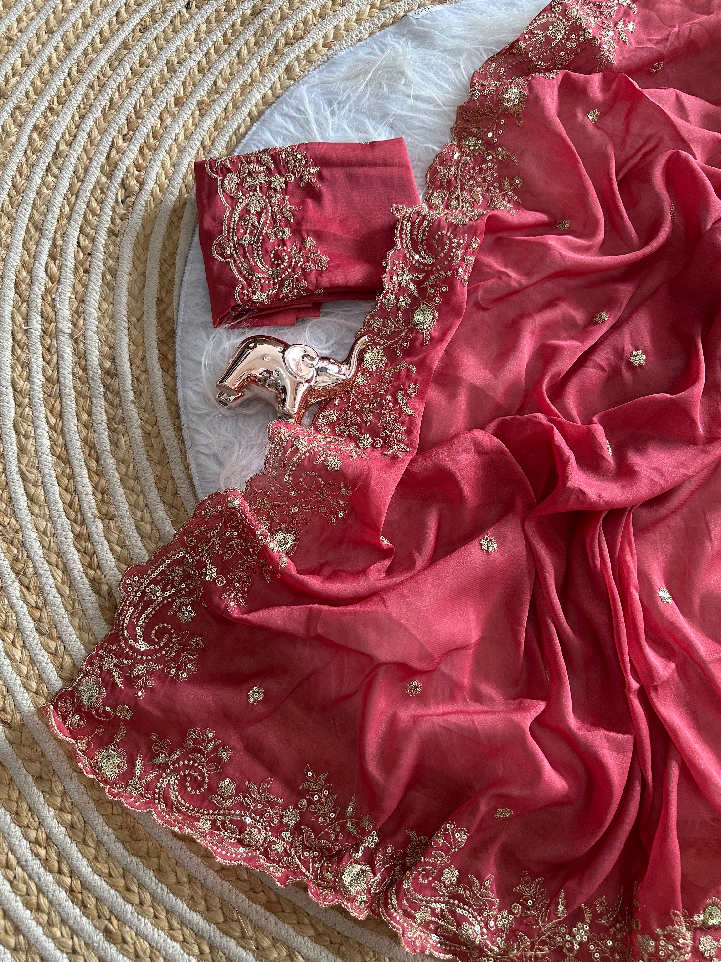 Entrancing Festive Wear Georgette Heavy Sequence Work Designer Saree With Blouse piece