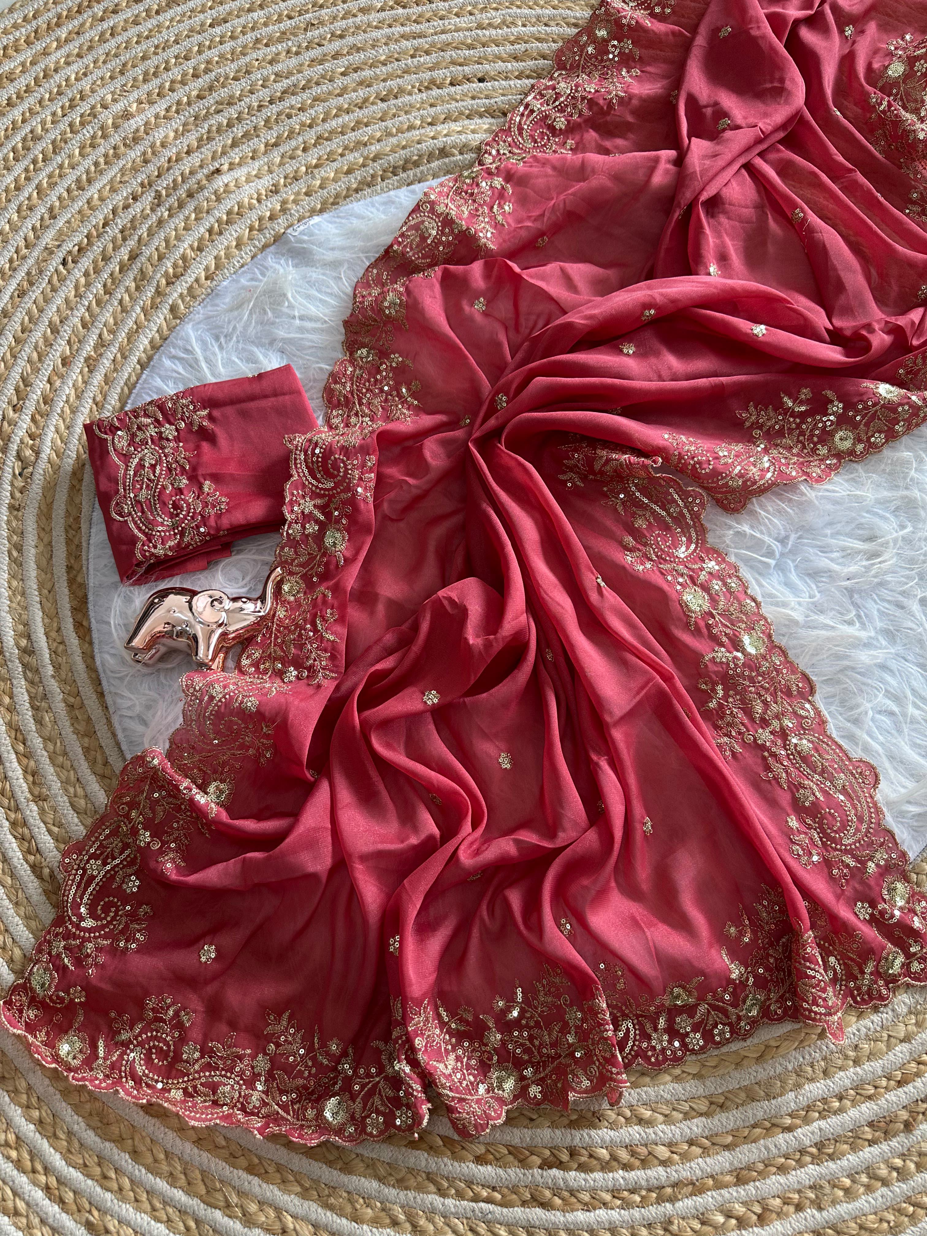 Entrancing Festive Wear Georgette Heavy Sequence Work Designer Saree With Blouse piece