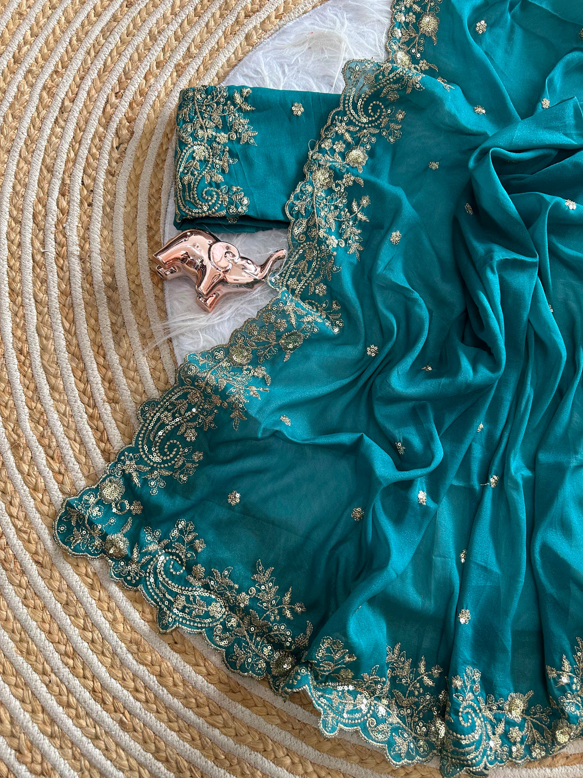 Entrancing Festive Wear Georgette Heavy Sequence Work Designer Saree With Blouse piece