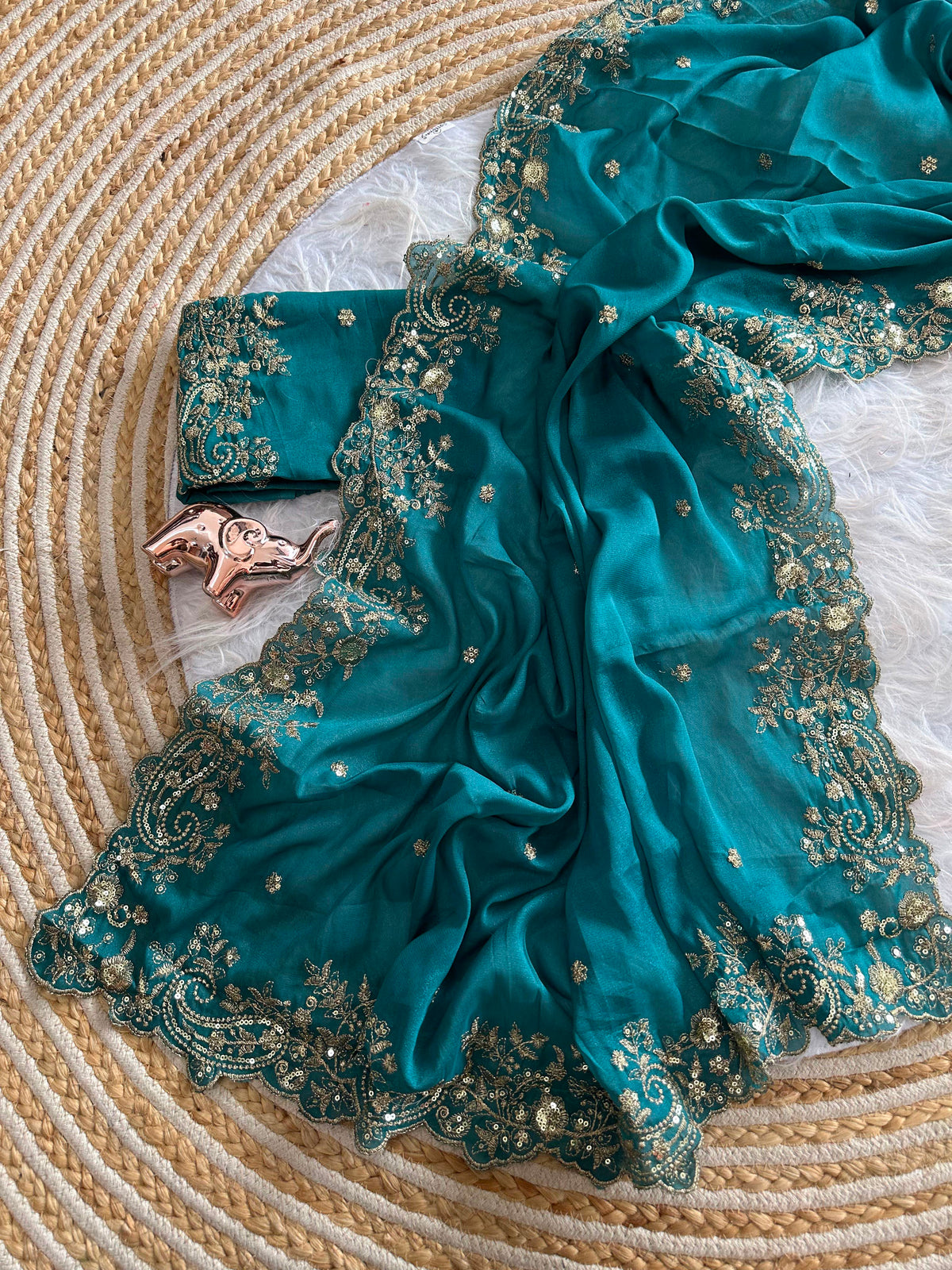 Entrancing Festive Wear Georgette Heavy Sequence Work Designer Saree With Blouse piece