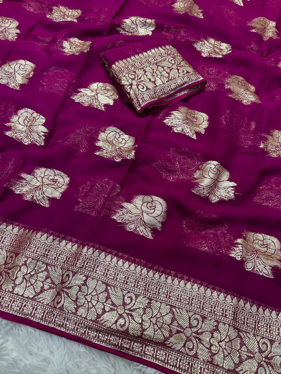 Gorgeous Function Wear Viscose Georgette Jacquard Zari Work Saree With Blouse Piece