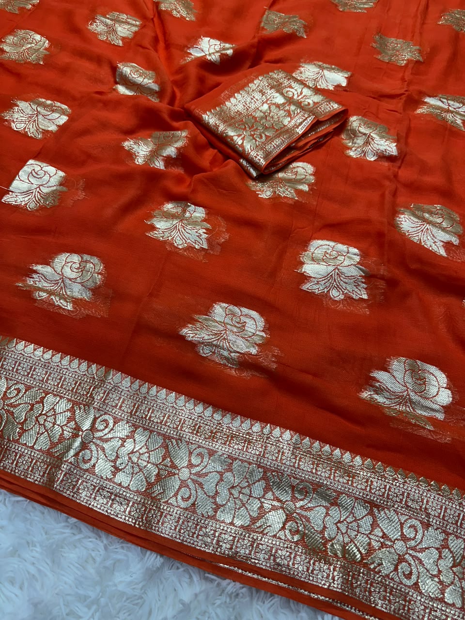 Gorgeous Function Wear Viscose Georgette Jacquard Zari Work Saree With Blouse Piece