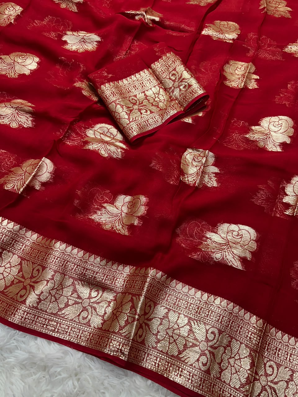 Gorgeous Function Wear Viscose Georgette Jacquard Zari Work Saree With Blouse Piece