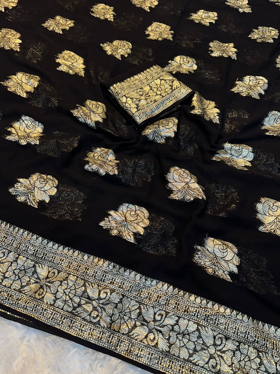 Gorgeous Function Wear Viscose Georgette Jacquard Zari Work Saree With Blouse Piece