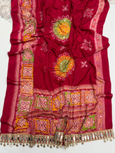 Load image into Gallery viewer, Incomparable Festive Wear Pure Satin Silk Ajrak Printed Rich Pallu n Mirror Work Designer Saree With Blouse Piece
